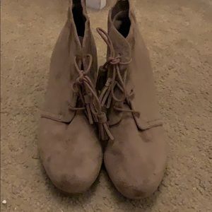 brown velvet wedge booties w memory foam
